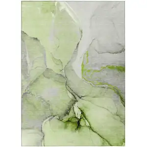 Photo of Green Abstract Washable Non Skid Indoor Outdoor Area Rug