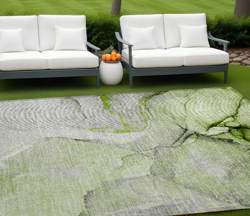 Green Abstract Washable Non Skid Indoor Outdoor Area Rug Photo 1