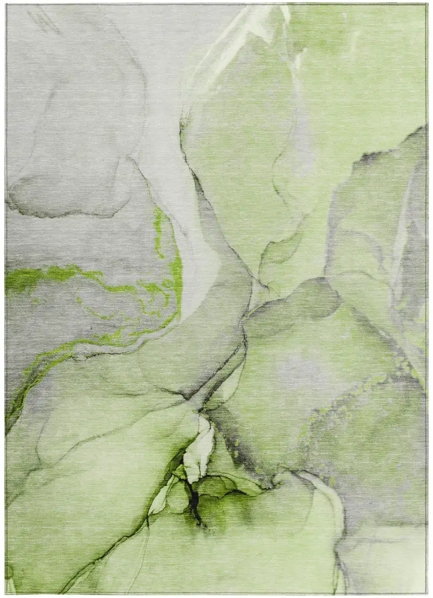 Green Abstract Washable Non Skid Indoor Outdoor Area Rug Photo 4