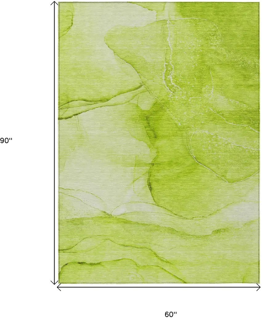 Green Abstract Washable Non Skid Indoor Outdoor Area Rug Photo 3