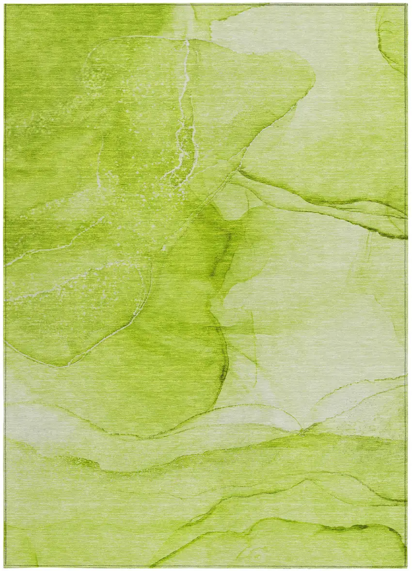 Green Abstract Washable Non Skid Indoor Outdoor Area Rug Photo 5
