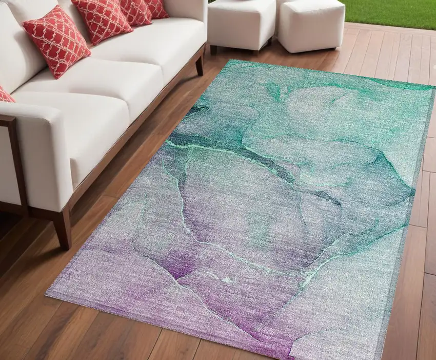 Green Abstract Washable Non Skid Indoor Outdoor Area Rug Photo 1