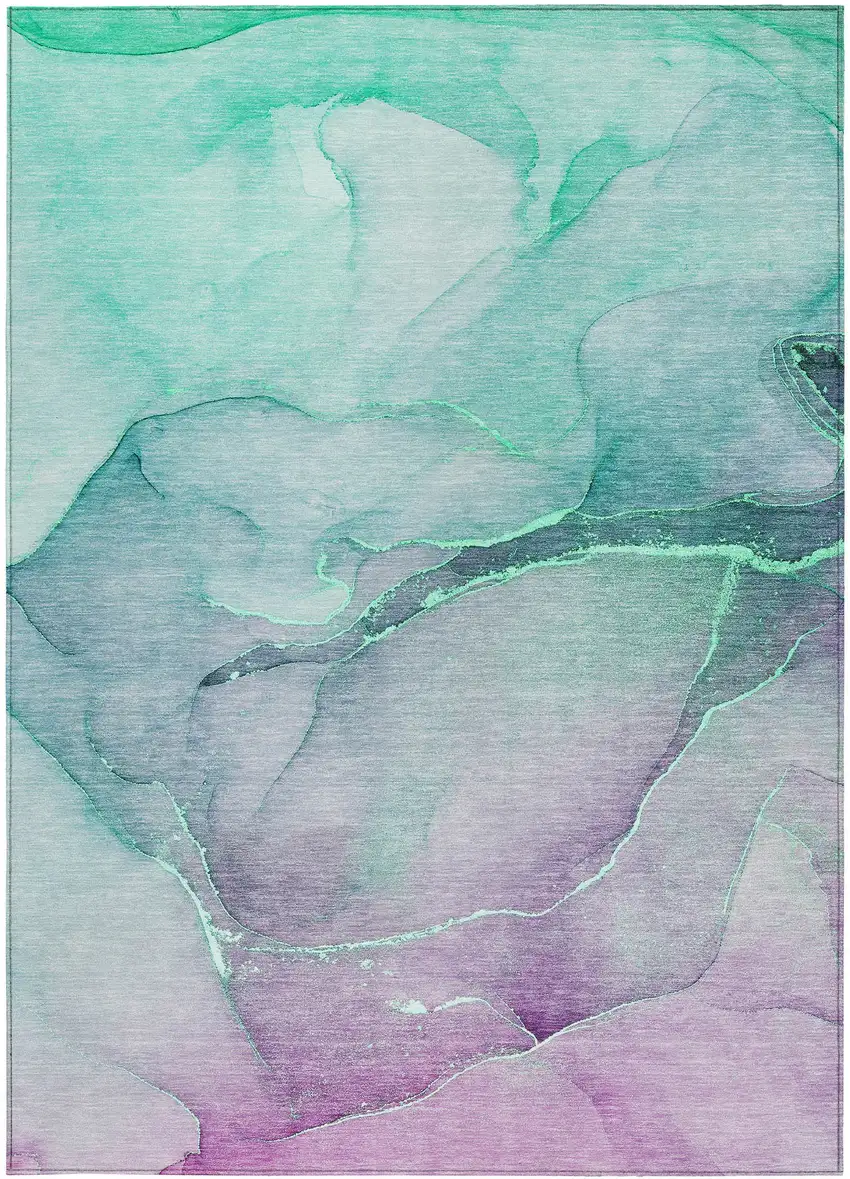 Green Abstract Washable Non Skid Indoor Outdoor Area Rug Photo 5