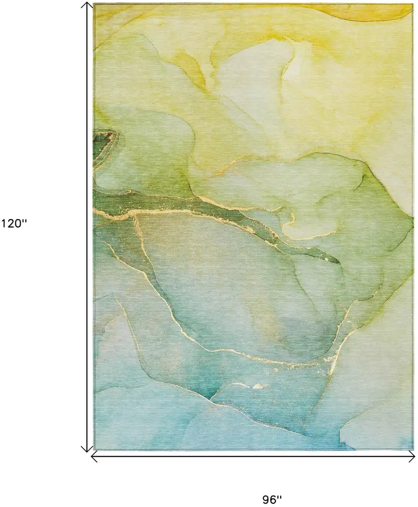 Green Abstract Washable Non Skid Indoor Outdoor Area Rug Photo 3