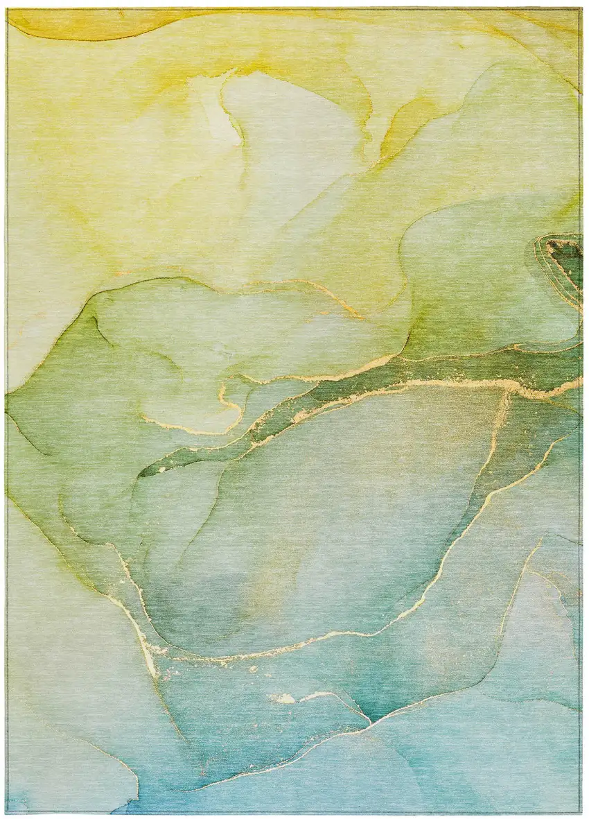 Green Abstract Washable Non Skid Indoor Outdoor Area Rug Photo 4