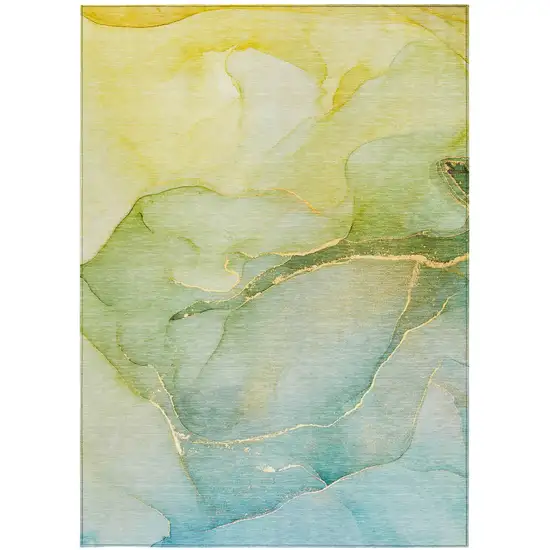 Green Abstract Washable Non Skid Indoor Outdoor Area Rug Photo 5
