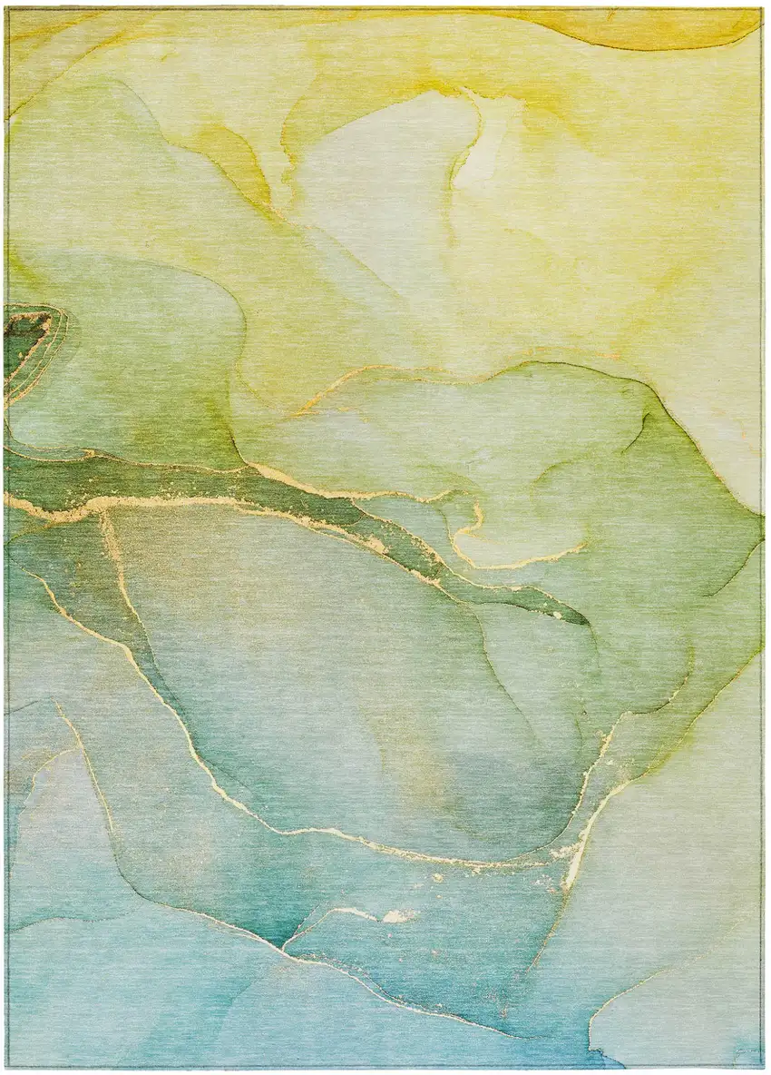 Green Abstract Washable Non Skid Indoor Outdoor Area Rug Photo 2