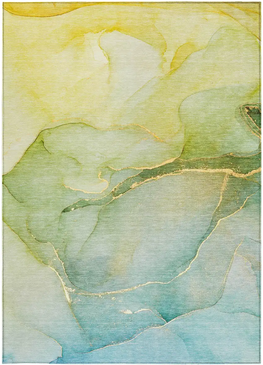 Green Abstract Washable Non Skid Indoor Outdoor Area Rug Photo 5