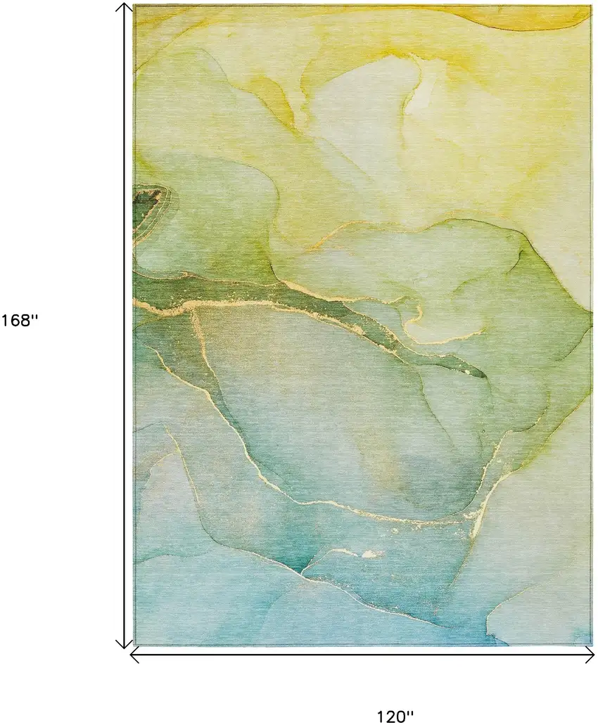 Green Abstract Washable Non Skid Indoor Outdoor Area Rug Photo 3