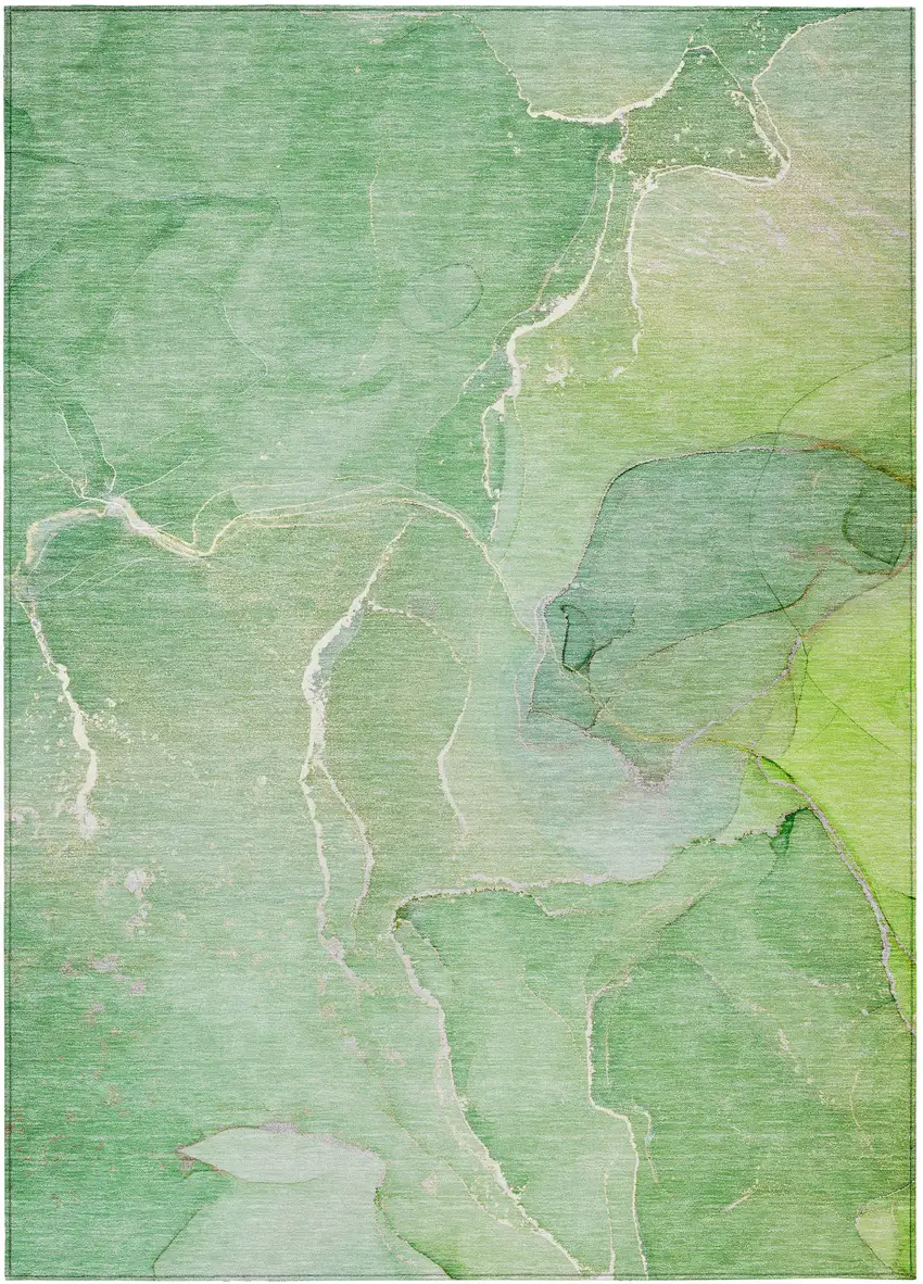Green Abstract Washable Non Skid Indoor Outdoor Area Rug Photo 2