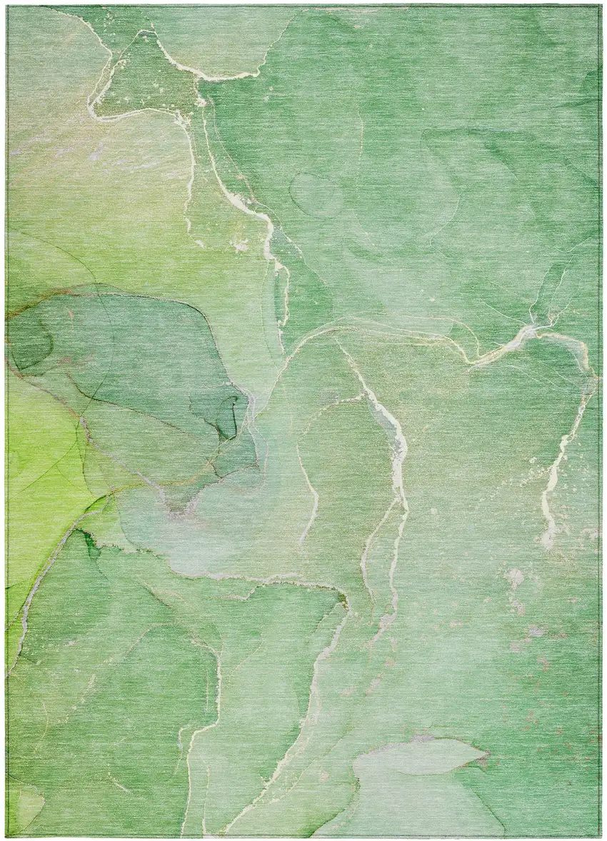 Green Abstract Washable Non Skid Indoor Outdoor Area Rug Photo 5