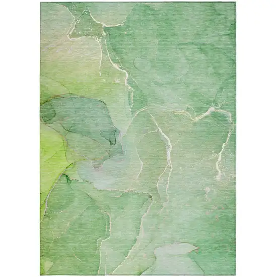 Green Abstract Washable Non Skid Indoor Outdoor Area Rug Photo 4