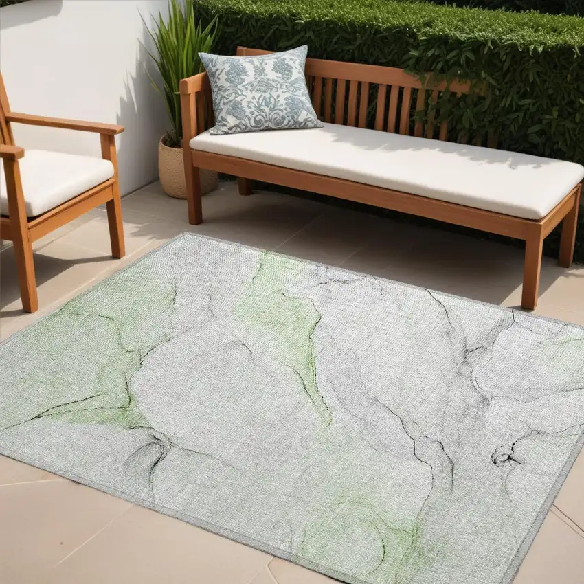 Green Abstract Washable Non Skid Indoor Outdoor Area Rug Photo 1
