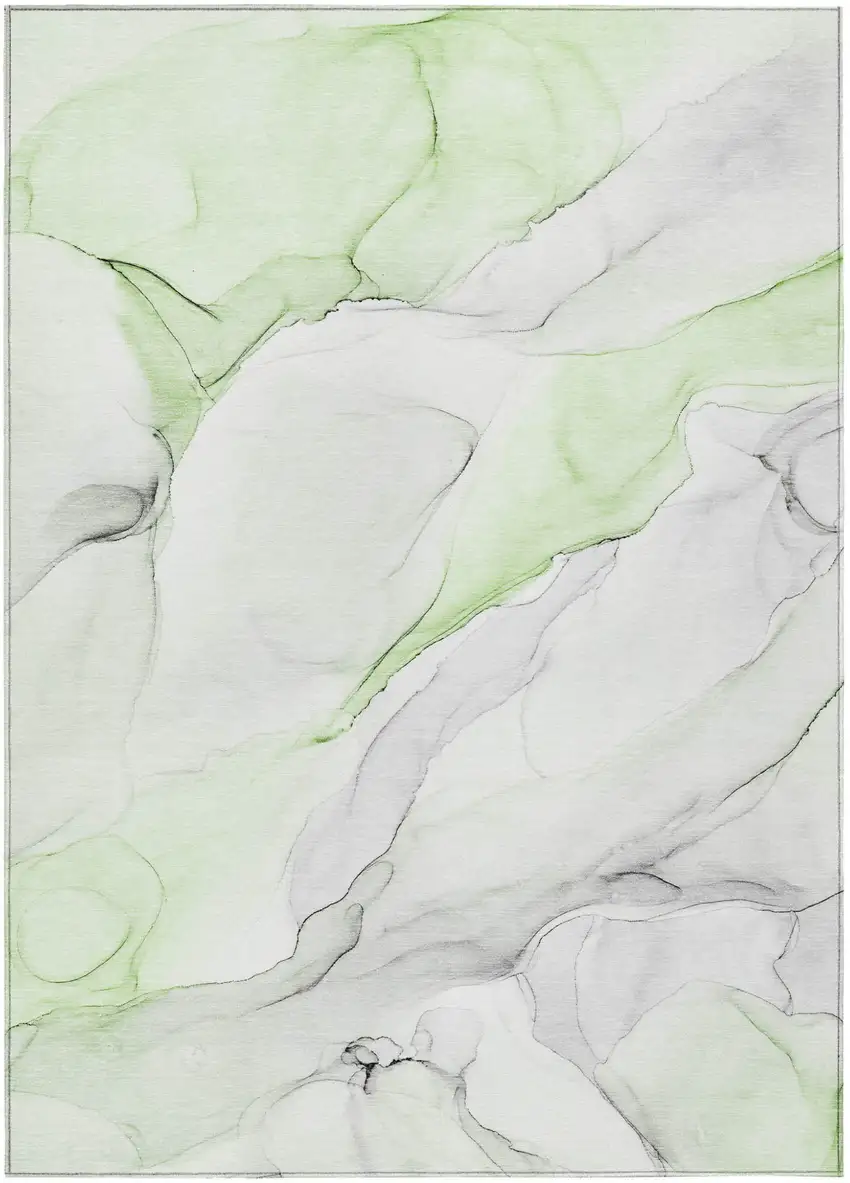 Green Abstract Washable Non Skid Indoor Outdoor Area Rug Photo 2