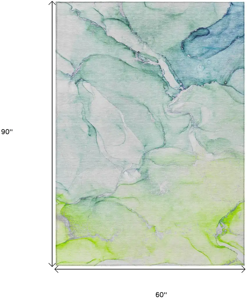 Green Abstract Washable Non Skid Indoor Outdoor Area Rug Photo 3