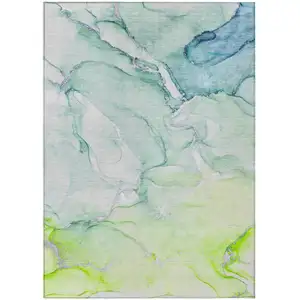 Photo of Green Abstract Washable Non Skid Indoor Outdoor Area Rug