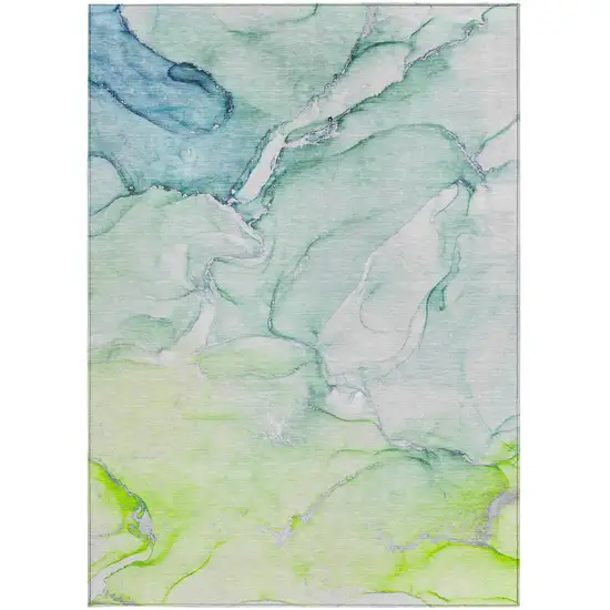 Green Abstract Washable Non Skid Indoor Outdoor Area Rug Photo 4