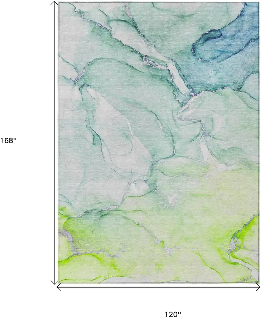 Green Abstract Washable Non Skid Indoor Outdoor Area Rug Photo 3