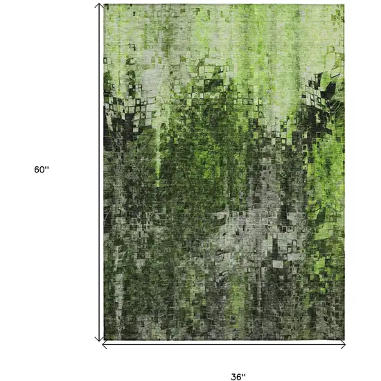 Green Abstract Washable Non Skid Indoor Outdoor Area Rug Photo 3