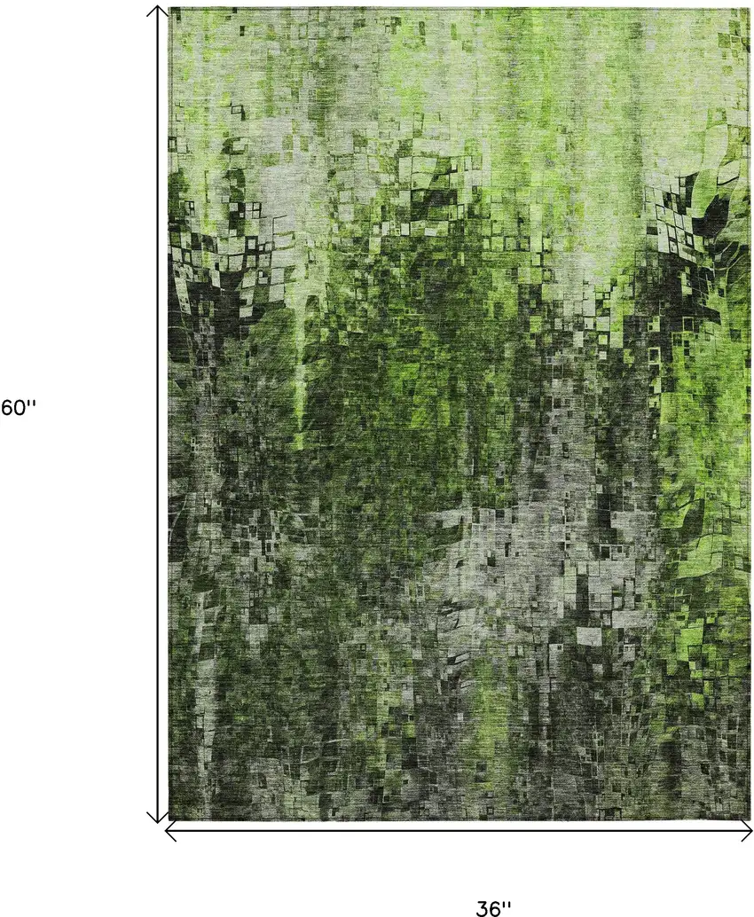 Green Abstract Washable Non Skid Indoor Outdoor Area Rug Photo 3