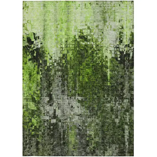 Green Abstract Washable Non Skid Indoor Outdoor Area Rug Photo 6