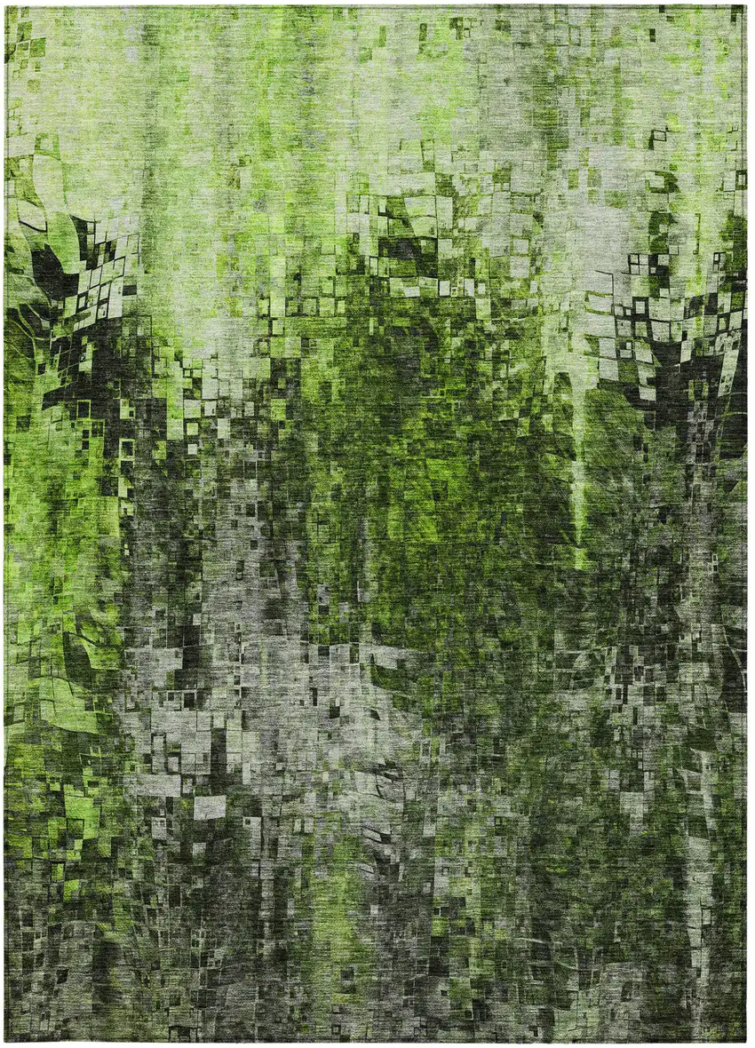 Green Abstract Washable Non Skid Indoor Outdoor Area Rug Photo 6