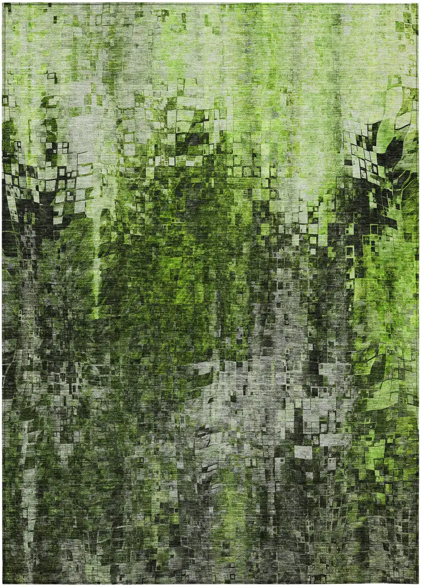 Green Abstract Washable Non Skid Indoor Outdoor Area Rug Photo 2