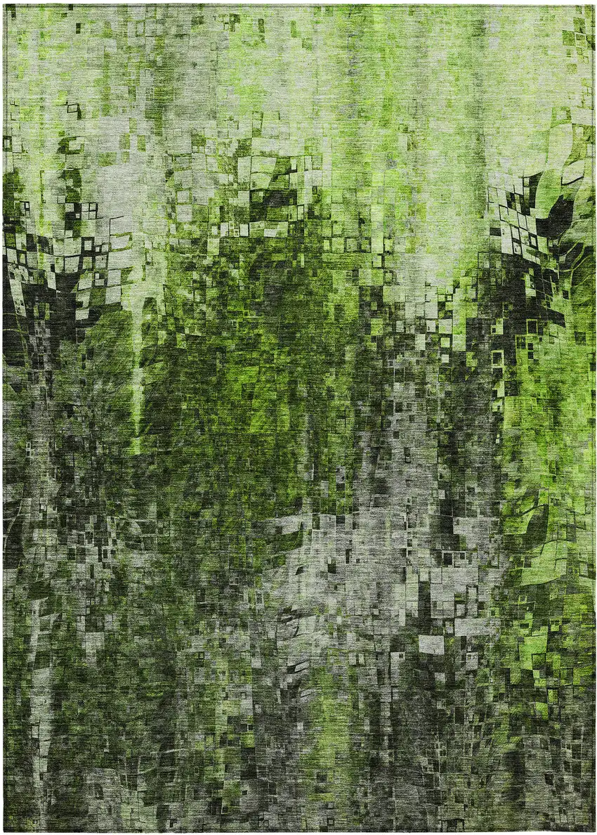 Green Abstract Washable Non Skid Indoor Outdoor Area Rug Photo 2