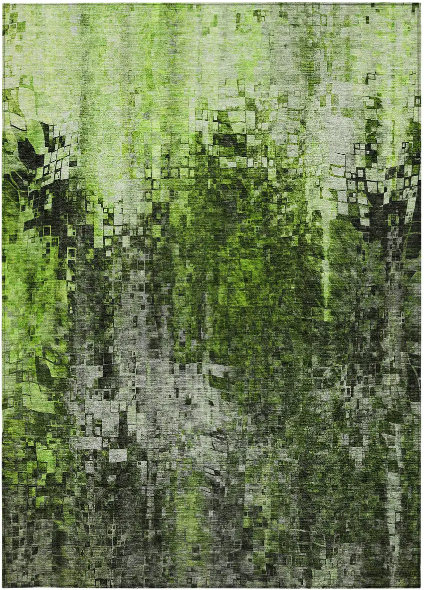 Green Abstract Washable Non Skid Indoor Outdoor Area Rug Photo 6