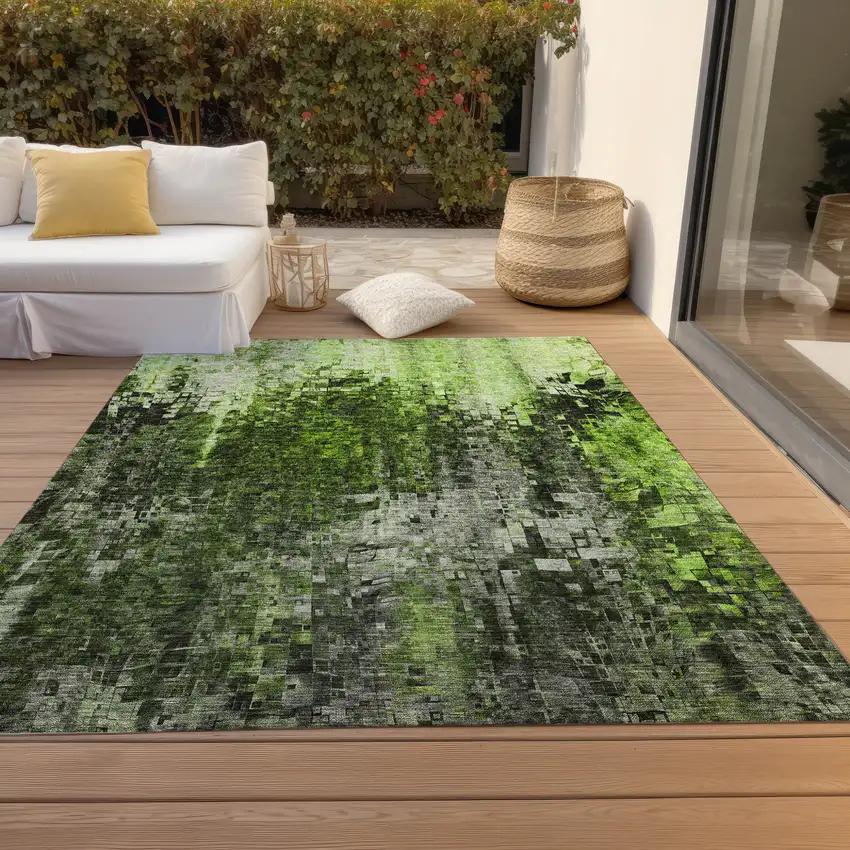 Green And Lime Green Abstract Washable Indoor Outdoor Area Rug Photo 9