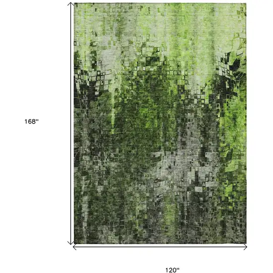 Green Abstract Washable Non Skid Indoor Outdoor Area Rug Photo 3