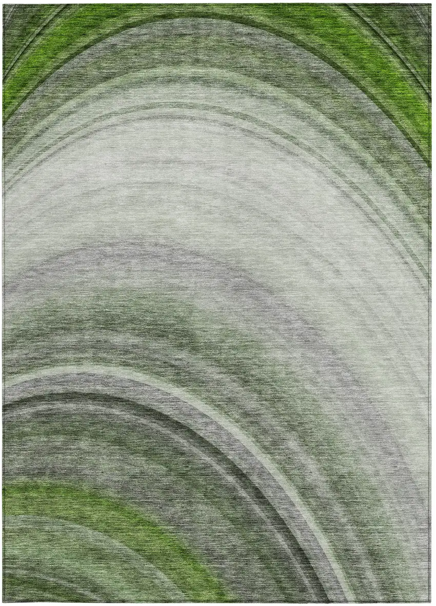 Green Abstract Washable Non Skid Indoor Outdoor Area Rug Photo 6