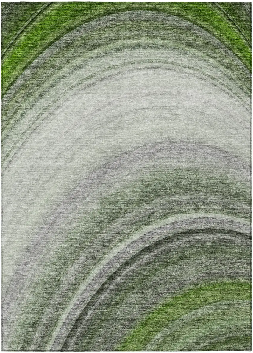 Green Abstract Washable Non Skid Indoor Outdoor Area Rug Photo 2