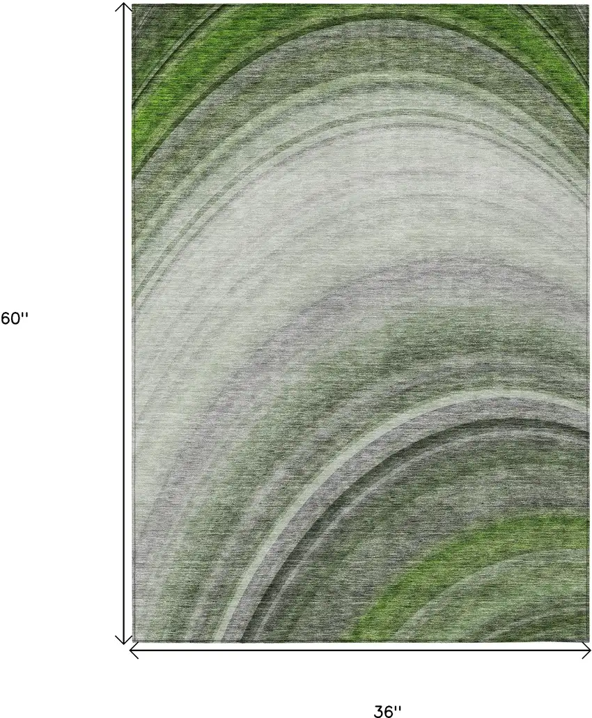 Green Abstract Washable Non Skid Indoor Outdoor Area Rug Photo 3
