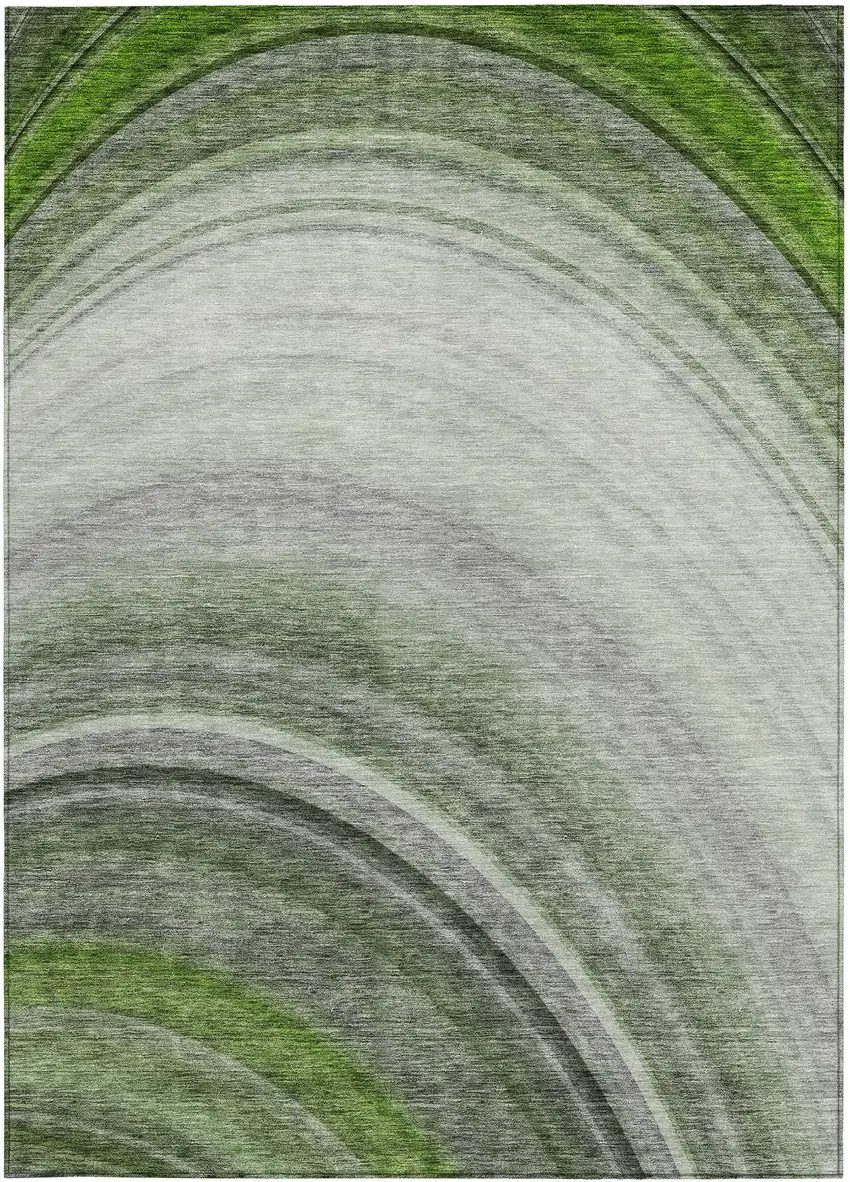 Green Abstract Washable Non Skid Indoor Outdoor Area Rug Photo 6