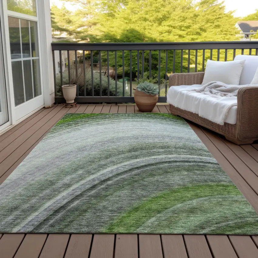 Green And Artichoke Green Abstract Washable Indoor Outdoor Area Rug Photo 9