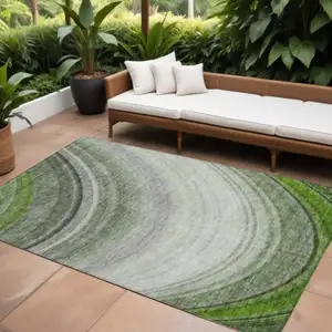Photo of Green Abstract Washable Non Skid Indoor Outdoor Area Rug