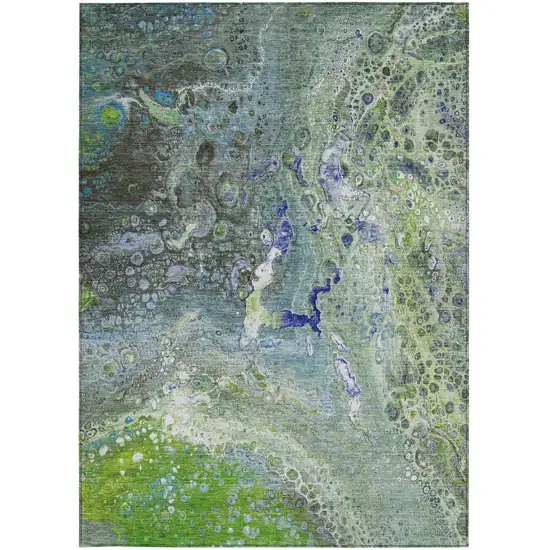 Green Abstract Washable Non Skid Indoor Outdoor Area Rug Photo 7