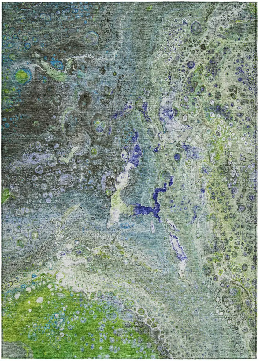 Green Abstract Washable Non Skid Indoor Outdoor Area Rug Photo 7