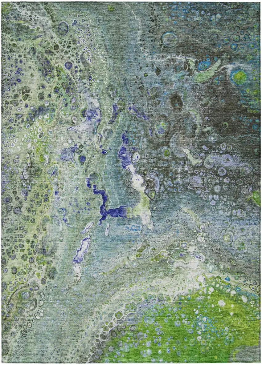 Green Abstract Washable Non Skid Indoor Outdoor Area Rug Photo 2