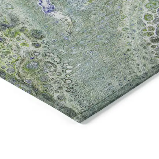 Green Abstract Washable Non Skid Indoor Outdoor Area Rug Photo 4