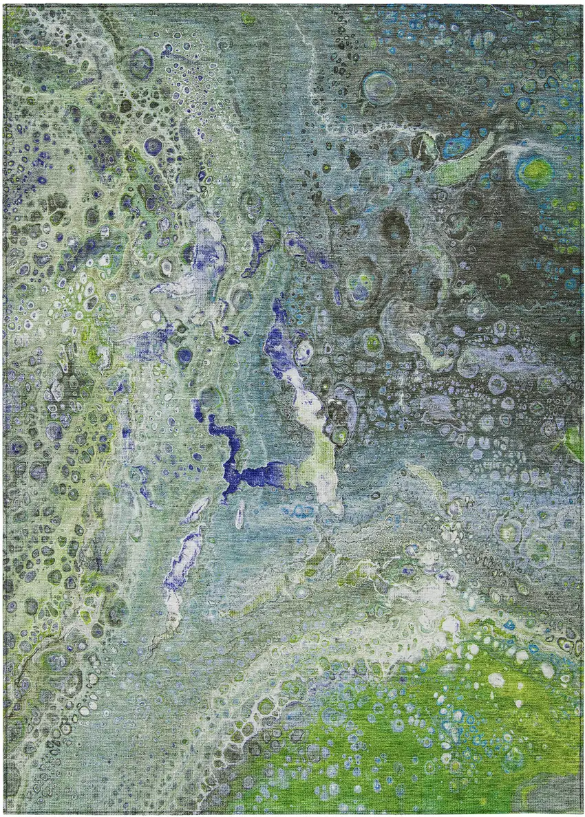 Green Abstract Washable Non Skid Indoor Outdoor Area Rug Photo 2