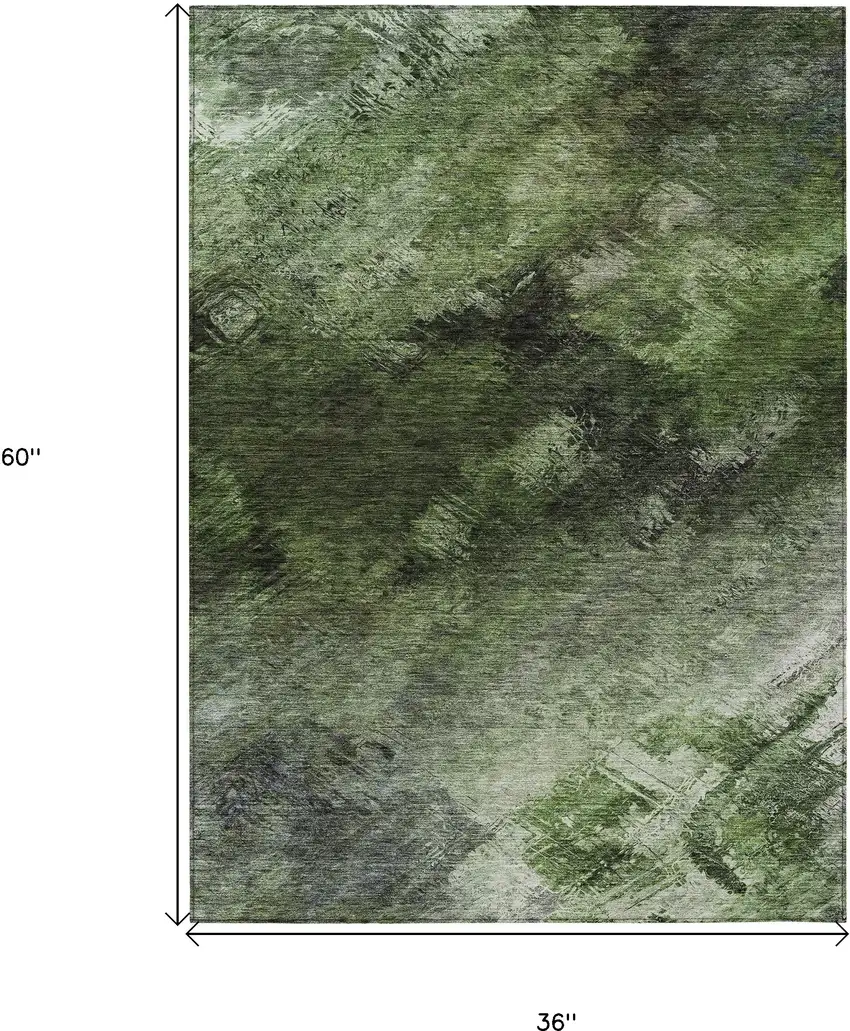 Green Abstract Washable Non Skid Indoor Outdoor Area Rug Photo 3