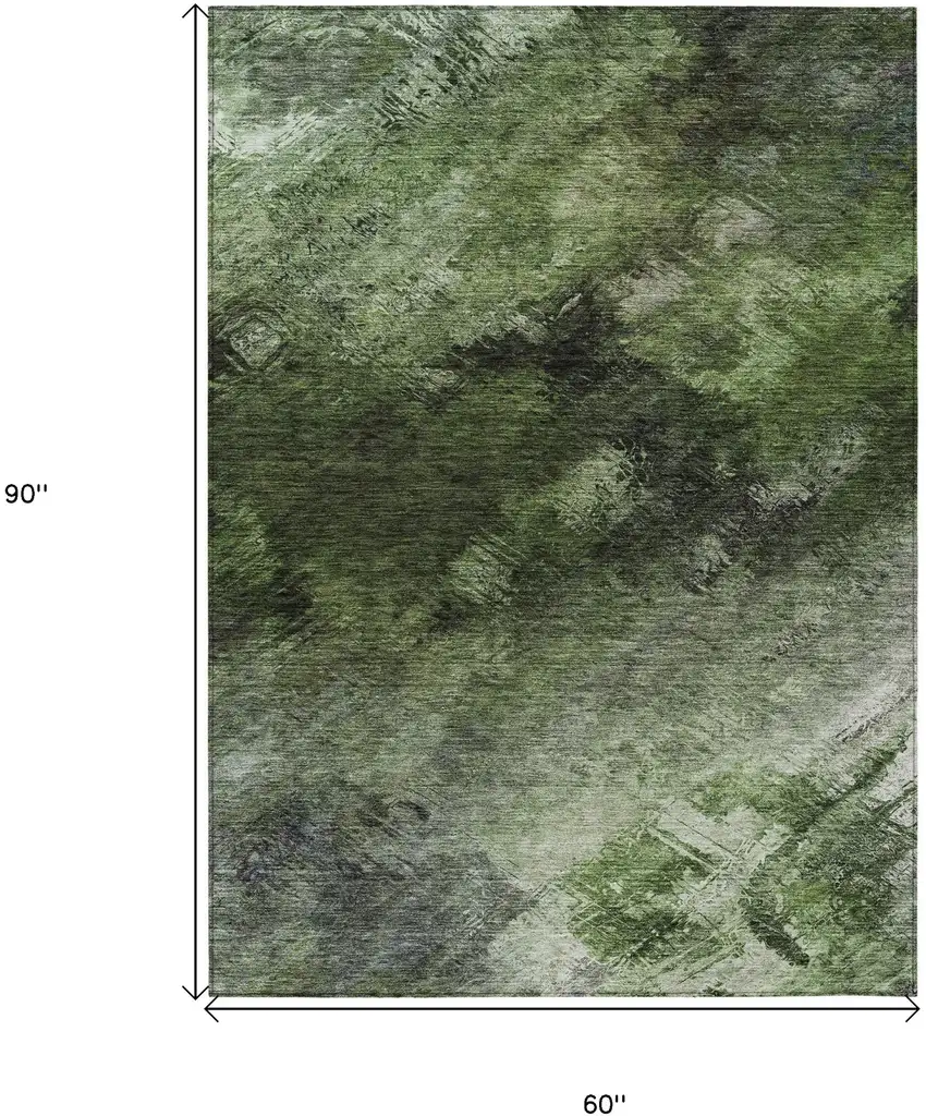 Green Abstract Washable Non Skid Indoor Outdoor Area Rug Photo 3