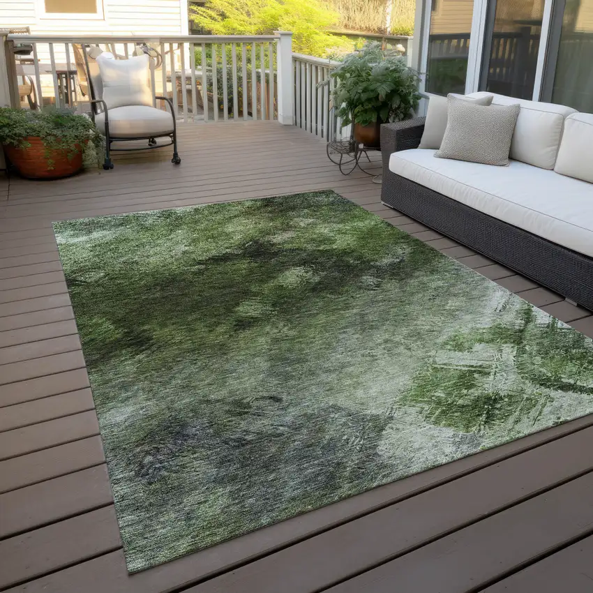 Green And Ivory Abstract Washable Indoor Outdoor Area Rug Photo 9