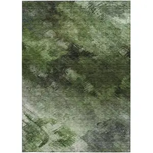 Photo of Green Abstract Washable Non Skid Indoor Outdoor Area Rug