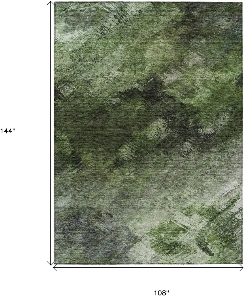 Green Abstract Washable Non Skid Indoor Outdoor Area Rug Photo 3