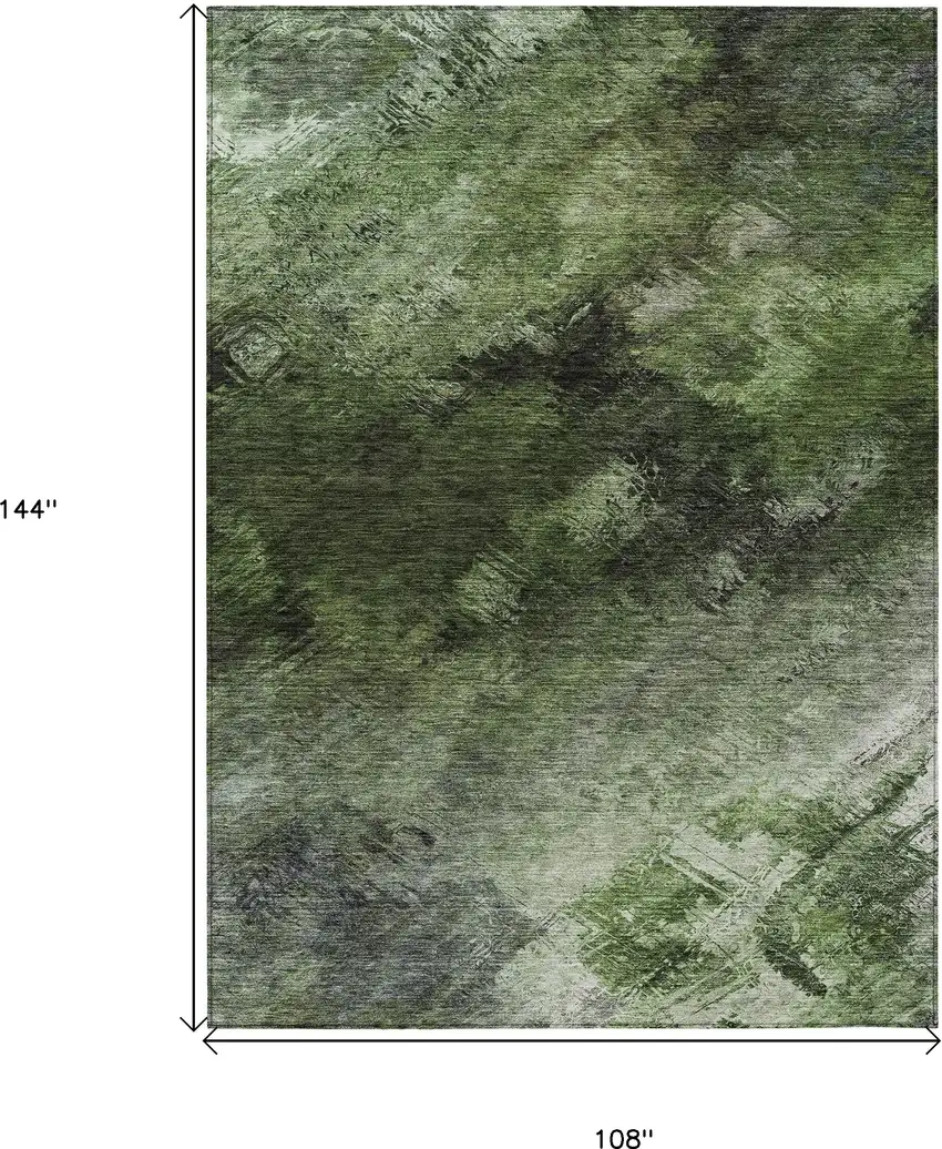 Green Abstract Washable Non Skid Indoor Outdoor Area Rug Photo 3