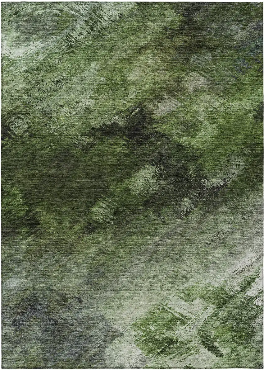 Green Abstract Washable Non Skid Indoor Outdoor Area Rug Photo 2