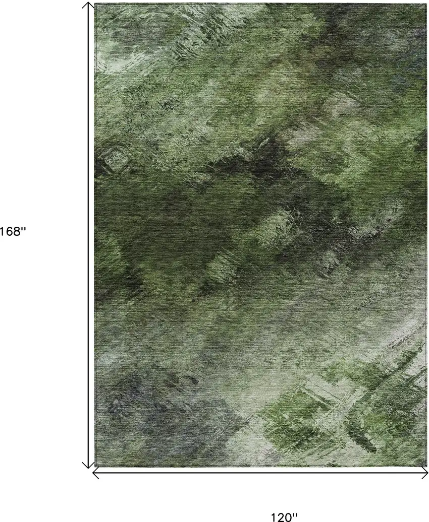Green Abstract Washable Non Skid Indoor Outdoor Area Rug Photo 3